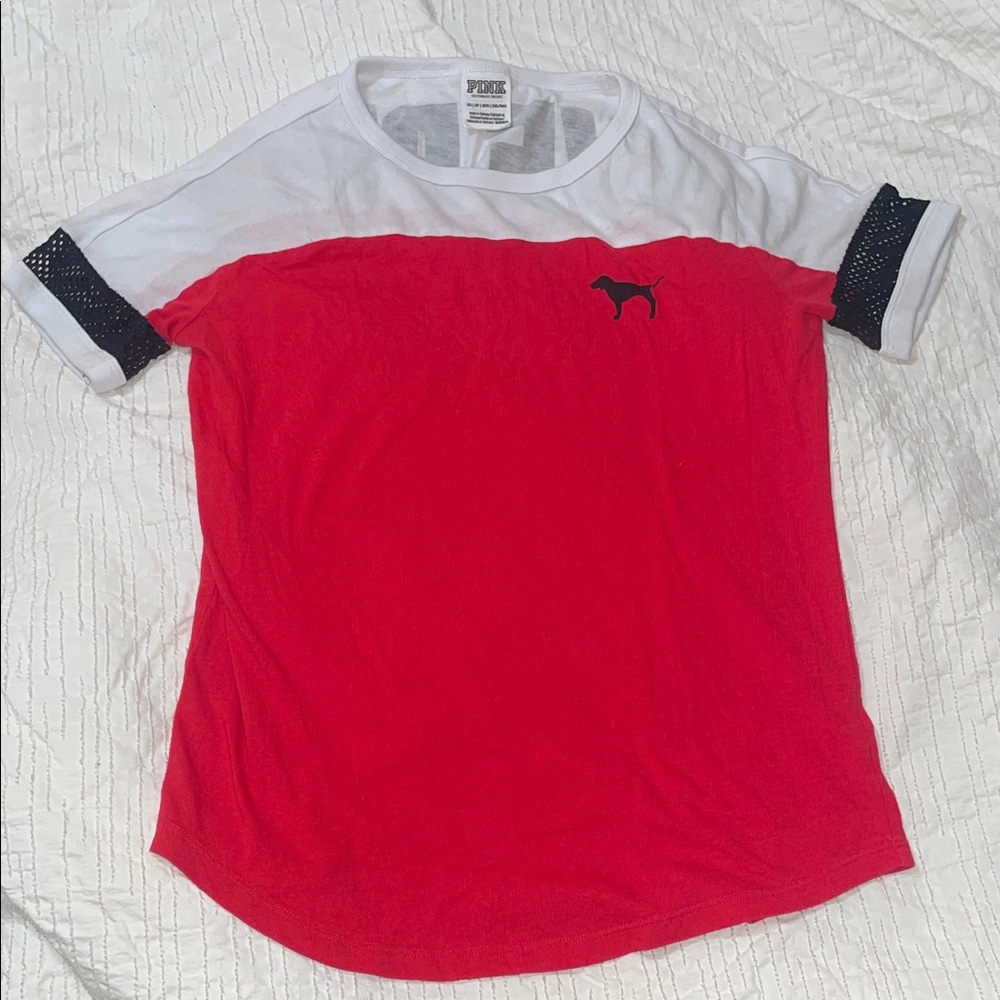 PINK Victoria's Secret Red and White Short Sleeve Tee